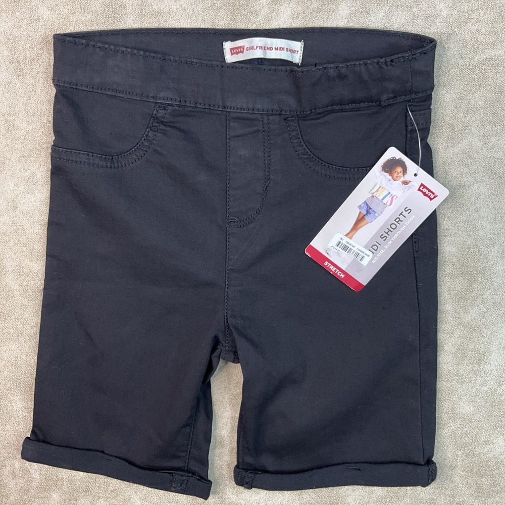 Levis Denim Shorts Girlfriend Midi Short Mid Rise Kids Girls Sz 6X‎ Black NWT